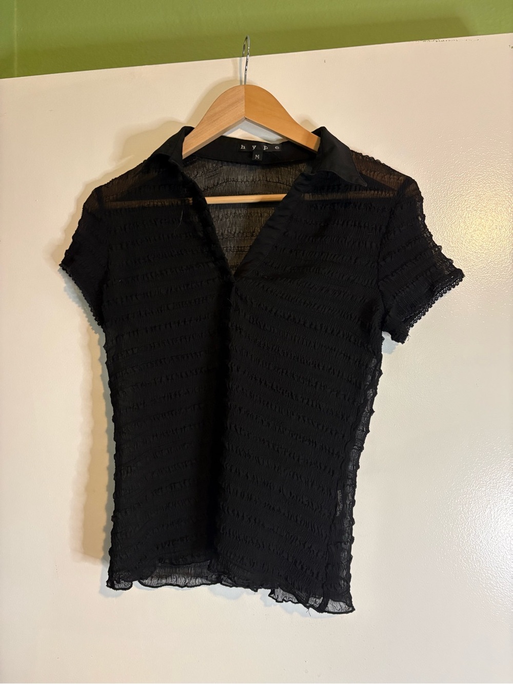 Hype Black Short-Sleeve Collared Mesh Top